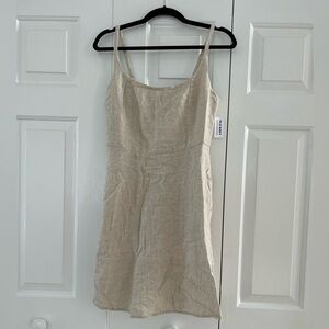 Beige Linen Mini Dress